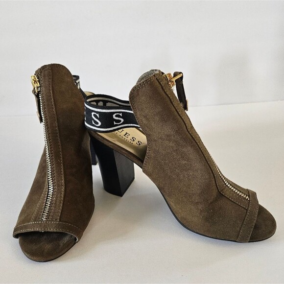 Beautiful Guess Women Suede Olive Green Zipper Open Toe Booties. - Picture 4 of 5